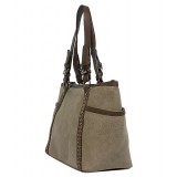 Tote Bag - 2-Side Pockets Leather-like Tote w/ Whipped & Buckled Straps - Gray - BG-MB1714GY